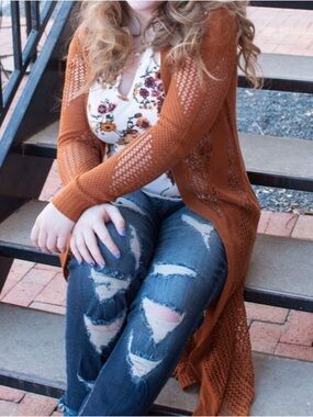 Daytrip Open-Weave Cardigan in Rust
